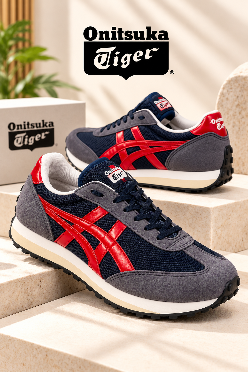 Onitsuka Tiger Navy Blue & Red Sneakers for Men